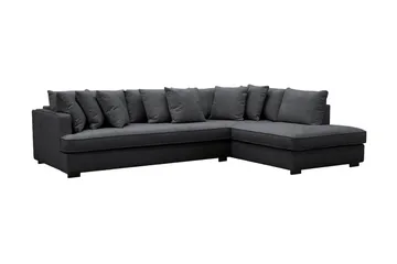 Rossita 4-seters Høyrevendt L-formet Dyp Sjeselongsofa med Hel Pute i Chenille - Svart - Møbler - Sofaer - Sofaer med sjeselong - 4 seters sofa med divan