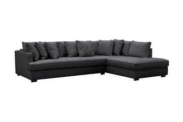 Rossita 4-seters Høyrevendt L-formet Dyp Sjeselongsofa med Hel Pute i Chenille - Svart - Møbler - Sofaer - Sofaer med sjeselong - 4 seters sofa med divan
