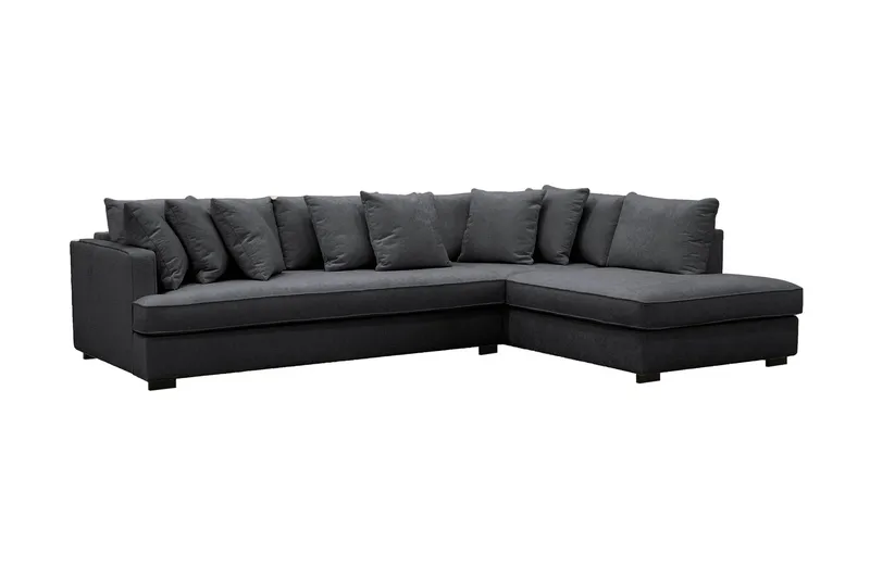 Rossita 4-seters Høyrevendt L-formet Dyp Sjeselongsofa med Hel Pute i Chenille - Svart - Møbler - Sofaer - Sofaer med sjeselong - 4 seters sofa med divan