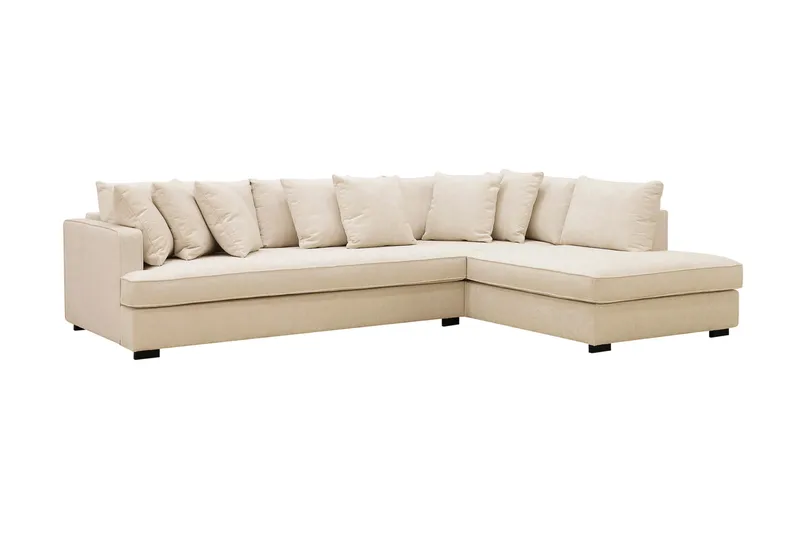 Rossita 4-seters Høyrevendt L-formet Dyp Sjeselongsofa med Hel Pute i Chenille - Beige - Møbler - Sofaer - Sofaer med sjeselong - 4 seters sofa med divan
