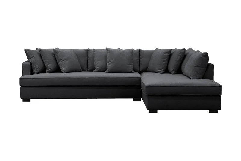 Rossita 4-seters Høyrevendt L-formet Dyp Sjeselongsofa med Hel Pute i Chenille, Svart