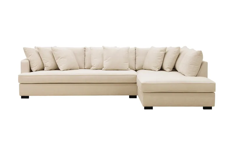 Rossita 4-seters Høyrevendt L-formet Dyp Sjeselongsofa med Hel Pute i Chenille, Beige
