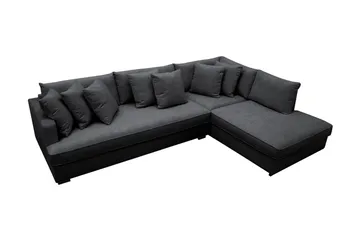 Rossita 4-seters Høyrevendt L-formet Dyp Sjeselongsofa med Hel Pute i Chenille - Svart - Møbler - Sofaer - Sofaer med sjeselong - 4 seters sofa med divan