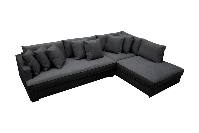 Rossita 4-seters Høyrevendt L-formet Dyp Sjeselongsofa med Hel Pute i Chenille - Svart - Møbler - Sofaer - Sofaer med sjeselong - 4 seters sofa med divan