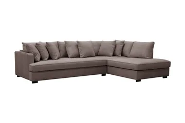 Rossita 4-seters Høyrevendt L-formet Dyp Sjeselongsofa med Hel Pute i Stoff - Brun - Møbler - Sofaer - Sofaer med sjeselong - 4 seters sofa med divan