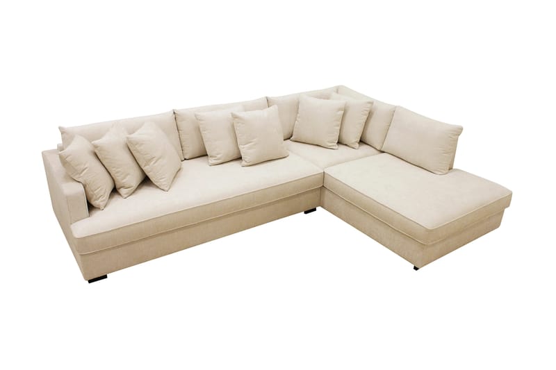 Rossita 4-seters Høyrevendt L-formet Dyp Sjeselongsofa med Hel Pute i Chenille - Beige - Møbler - Sofaer - Sofaer med sjeselong - 4 seters sofa med divan