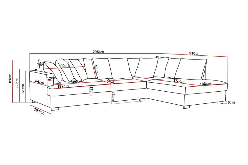 Rossita 4-seters Høyrevendt L-formet Dyp Sjeselongsofa med Hel Pute i Stoff - Brun - Møbler - Sofaer - Sofaer med sjeselong - 4 seters sofa med divan
