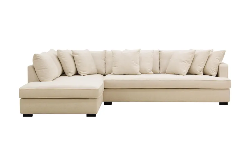 Rossita 4-seters Høyrevendt L-formet Dyp Sjeselongsofa med Hel Pute i Chenille, Beige