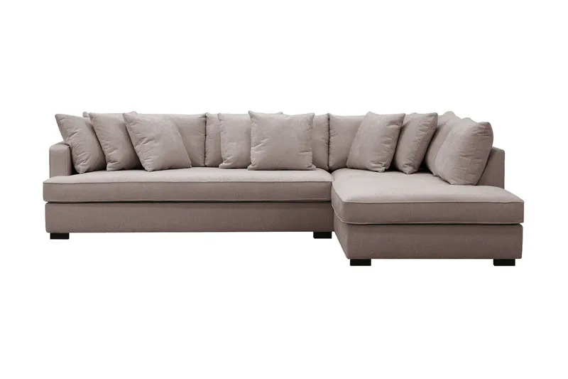 Rossita 4-seters Høyrevendt L-formet Dyp Sjeselongsofa med Hel Pute i Chenille, Grå / Brun