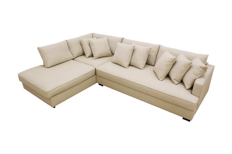 Rossita 4-seters Høyrevendt L-formet Dyp Sjeselongsofa med Hel Pute i Bouclé - Beige - Møbler - Sofaer - Sofaer med sjeselong - 4 seters sofa med divan