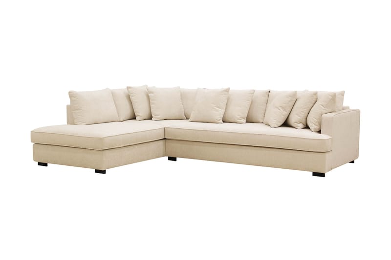 Rossita 4-seters Høyrevendt L-formet Dyp Sjeselongsofa med Hel Pute i Chenille - Beige - Møbler - Sofaer - Sofaer med sjeselong - 4 seters sofa med divan