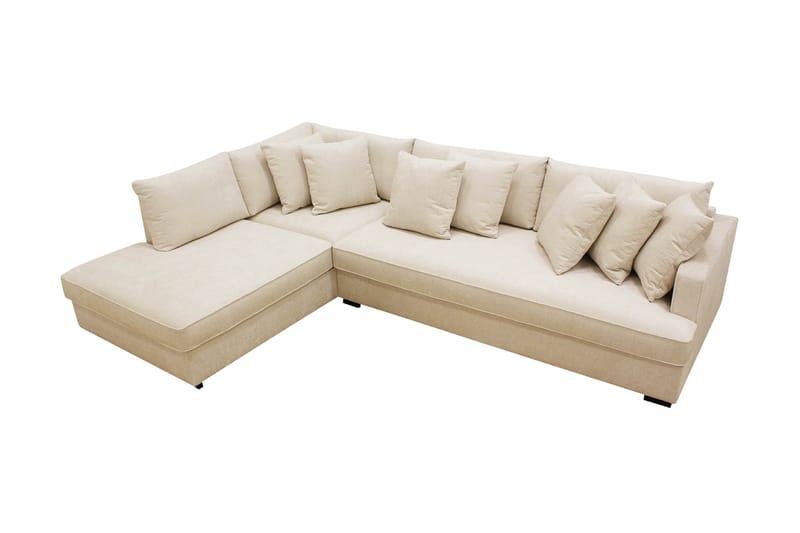 Rossita 4-seters Høyrevendt L-formet Dyp Sjeselongsofa med Hel Pute i Chenille - Beige - Møbler - Sofaer - Sofaer med sjeselong - 4 seters sofa med divan