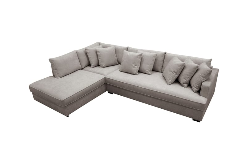 Rossita 4-seters Høyrevendt L-formet Dyp Sjeselongsofa med Hel Pute i Chenille - Grå / Brun - Møbler - Sofaer - Sofaer med sjeselong - 4 seters sofa med divan