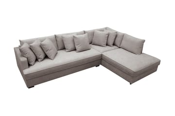 Rossita 4-seters Høyrevendt L-formet Dyp Sjeselongsofa med Hel Pute i Chenille - Grå / Brun - Møbler - Sofaer - Sofaer med sjeselong - 4 seters sofa med divan