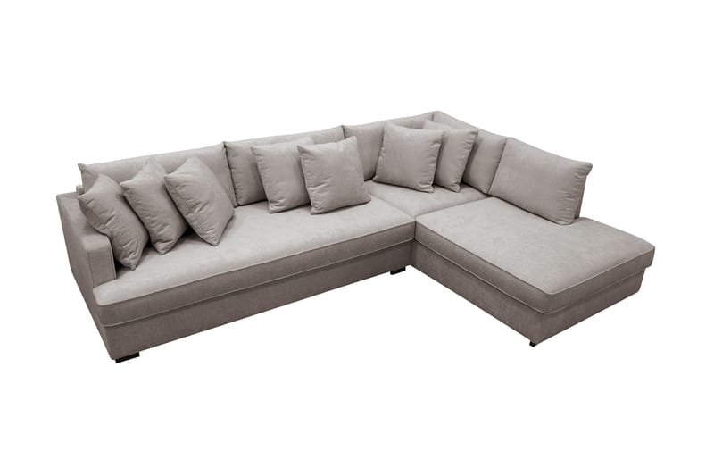 Rossita 4-seters Høyrevendt L-formet Dyp Sjeselongsofa med Hel Pute i Chenille - Grå / Brun - Møbler - Sofaer - Sofaer med sjeselong - 4 seters sofa med divan