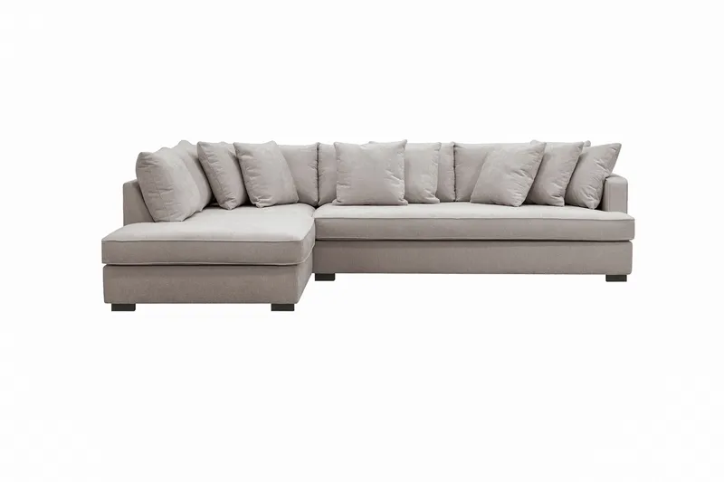 Rossita 4-seters Høyrevendt L-formet Dyp Sjeselongsofa med Hel Pute i Chenille, Grå / Brun