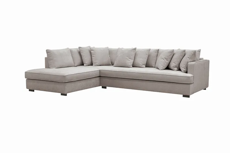 Rossita 4-seters Høyrevendt L-formet Dyp Sjeselongsofa med Hel Pute i Chenille - Grå / Brun - Møbler - Sofaer - Sofaer med sjeselong - 4 seters sofa med divan