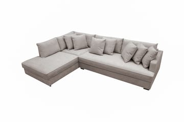 Rossita 4-seters Høyrevendt L-formet Dyp Sjeselongsofa med Hel Pute i Chenille - Grå / Brun - Møbler - Sofaer - Sofaer med sjeselong - 4 seters sofa med divan