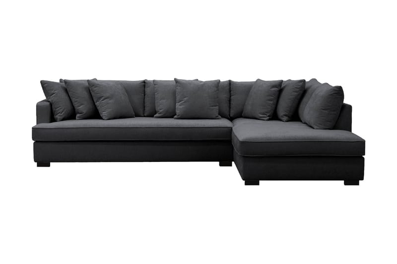 Rossita 4-seters Høyrevendt L-formet Dyp Sjeselongsofa med Hel Pute i Chenille - Svart - Møbler - Sofaer - Sofaer med sjeselong - 4 seters sofa med divan
