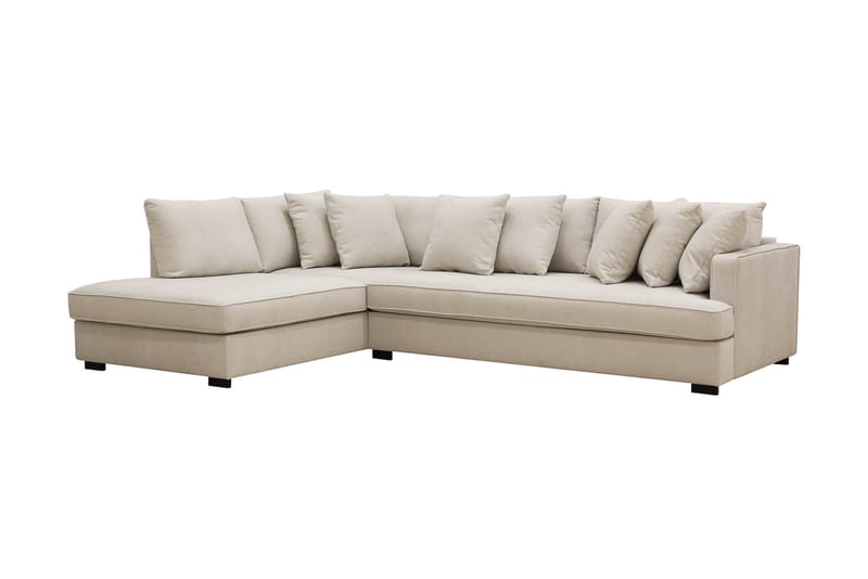 Rossita 4-seters Høyrevendt L-formet Dyp Sjeselongsofa med Hel Pute i Stoff - Beige - Møbler - Sofaer - Sofaer med sjeselong - 4 seters sofa med divan