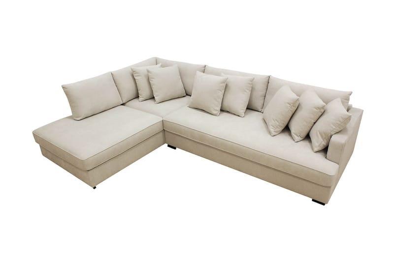 Rossita 4-seters Høyrevendt L-formet Dyp Sjeselongsofa med Hel Pute i Stoff - Beige - Møbler - Sofaer - Sofaer med sjeselong - 4 seters sofa med divan