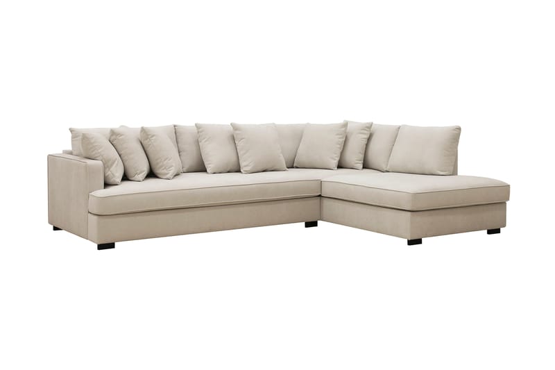 Rossita 4-seters Høyrevendt L-formet Dyp Sjeselongsofa med Hel Pute i Stoff - Beige - Møbler - Sofaer - Sofaer med sjeselong - 4 seters sofa med divan