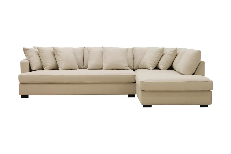 Rossita 4-seters Høyrevendt L-formet Dyp Sjeselongsofa med Hel Pute i Bouclé, Beige