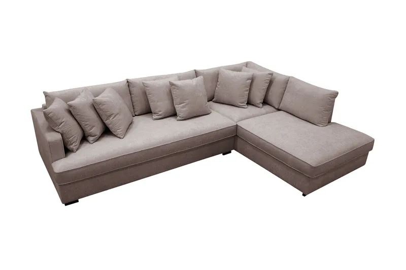 Rossita 4-seters Høyrevendt L-formet Dyp Sjeselongsofa med Hel Pute i Chenille - Grå / Brun - Møbler - Sofaer - Sofaer med sjeselong - 4 seters sofa med divan