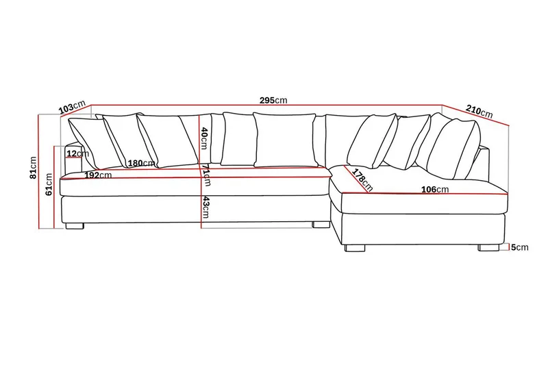 Rossita 4-seters Høyrevendt L-formet Dyp Sjeselongsofa med Hel Pute i Stoff - Beige - Møbler - Sofaer - Sofaer med sjeselong - 4 seters sofa med divan