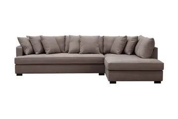 Rossita 4-seters Høyrevendt L-formet Dyp Sjeselongsofa med Hel Pute i Stoff - Brun - Møbler - Sofaer - Sofaer med sjeselong - 4 seters sofa med divan