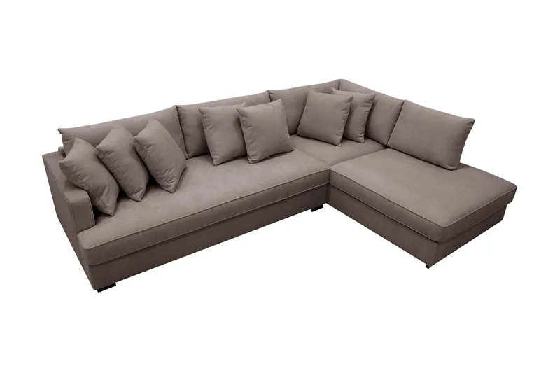 Rossita 4-seters Høyrevendt L-formet Dyp Sjeselongsofa med Hel Pute i Stoff - Brun - Møbler - Sofaer - Sofaer med sjeselong - 4 seters sofa med divan