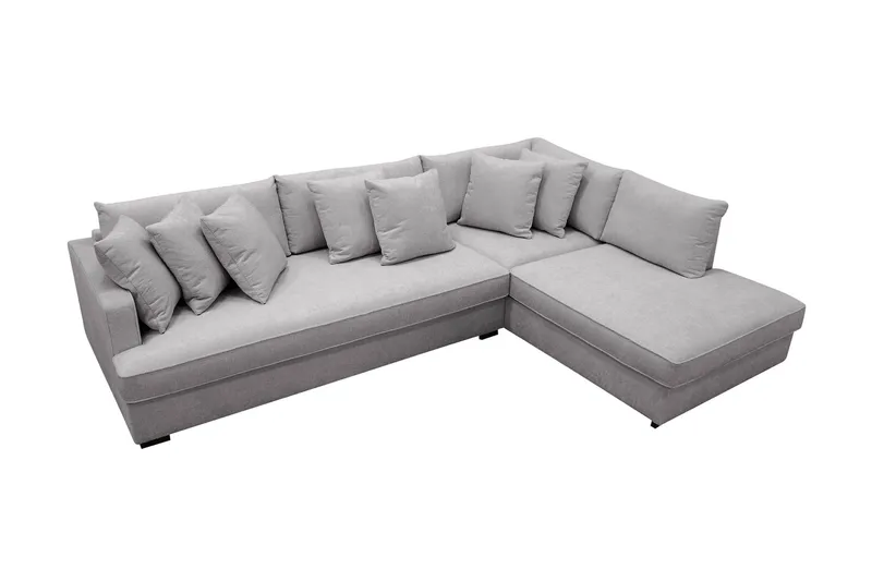 Rossita 4-seters Høyrevendt L-formet Dyp Sjeselongsofa med Hel Pute i Chenille - Grå - Møbler - Sofaer - Sofaer med sjeselong - 4 seters sofa med divan
