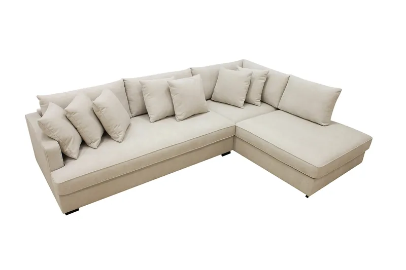 Rossita 4-seters Høyrevendt L-formet Dyp Sjeselongsofa med Hel Pute i Stoff - Beige - Møbler - Sofaer - Sofaer med sjeselong - 4 seters sofa med divan