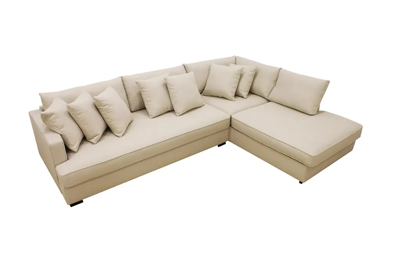Rossita 4-seters Høyrevendt L-formet Dyp Sjeselongsofa med Hel Pute i Bouclé - Beige - Møbler - Sofaer - Sofaer med sjeselong - 4 seters sofa med divan