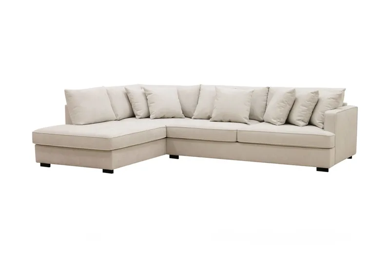 Rossita 4-seters venstrevendt, L-formet dyp sjeselongsofa i stoff - Beige - Møbler - Sofaer - Sofaer med sjeselong - 4 seters sofa med divan