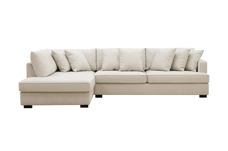 Rossita 4-seters venstrevendt, L-formet dyp sjeselongsofa i stoff - Beige - Møbler - Sofaer - Sofaer med sjeselong - 4 seters sofa med divan