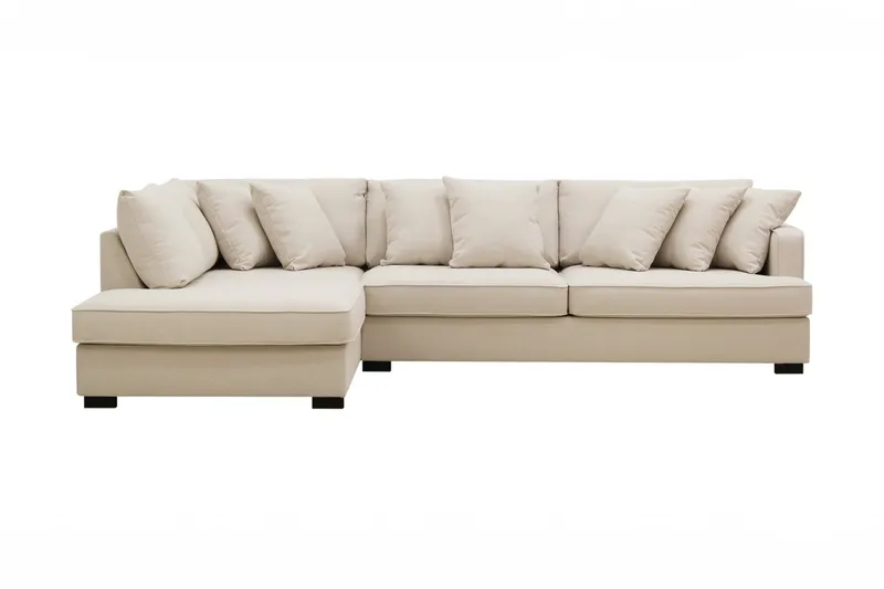 Rossita 4-seters Venstrevendt L-formet Dyp Sjeselongsofa i Bouclé, Lys Beige