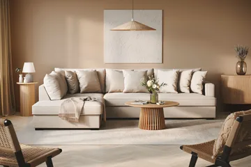 Rossita 4-seters Venstrevendt L-formet Dyp Sjeselongsofa i Bouclé - Lys Beige - Møbler - Sofaer - Sofaer med sjeselong - 4 seters sofa med divan