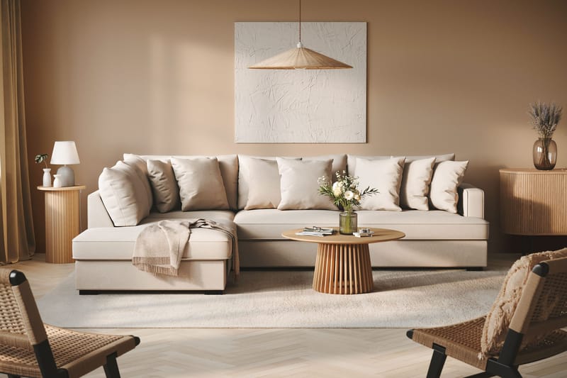 Rossita 4-seters Venstrevendt L-formet Dyp Sjeselongsofa i Bouclé - Lys Beige - Møbler - Sofaer - Sofaer med sjeselong - 4 seters sofa med divan