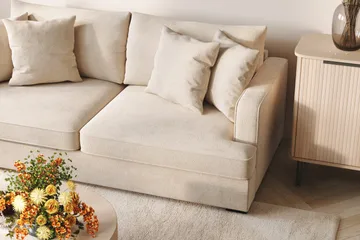 Rossita 4-seters Venstrevendt L-formet Dyp Sjeselongsofa i Chenille - Beige - Møbler - Sofaer - Sofaer med sjeselong - 4 seters sofa med divan