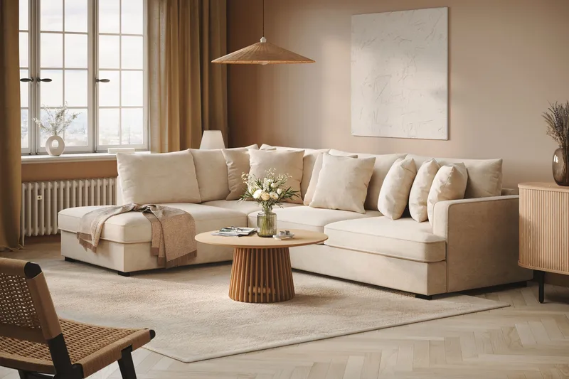 Rossita 4-seters Venstrevendt L-formet Dyp Sjeselongsofa i Chenille - Beige - Møbler - Sofaer - Sofaer med sjeselong - 4 seters sofa med divan