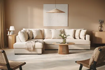 Rossita 4-seters Venstrevendt L-formet Dyp Sjeselongsofa i Chenille - Beige - Møbler - Sofaer - Sofaer med sjeselong - 4 seters sofa med divan