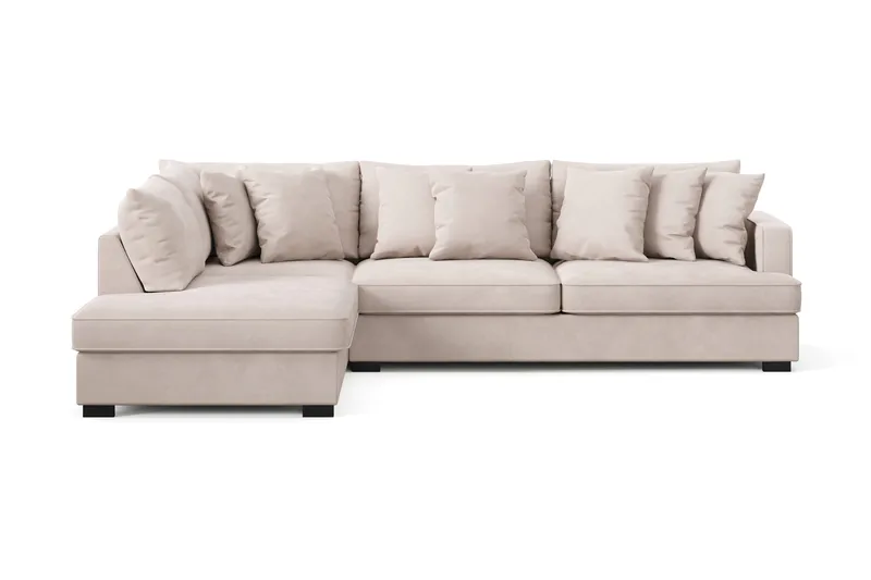 Rossita 4-seters Venstrevendt L-formet Dyp Sjeselongsofa i Fløyel - Beige - Møbler - Sofaer - Sofaer med sjeselong - 4 seters sofa med divan