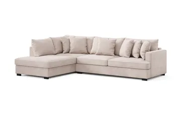 Rossita 4-seters Venstrevendt L-formet Dyp Sjeselongsofa i Fløyel - Beige - Møbler - Sofaer - Sofaer med sjeselong - 4 seters sofa med divan