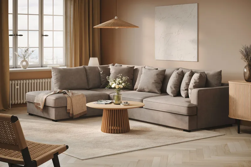 Rossita 4-seters Venstrevendt L-formet Dyp Sjeselongsofa i Stoff - Brun - Møbler - Sofaer - Sofaer med sjeselong - 4 seters sofa med divan