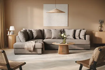 Rossita 4-seters Venstrevendt L-formet Dyp Sjeselongsofa i Stoff - Brun - Møbler - Sofaer - Sofaer med sjeselong - 4 seters sofa med divan