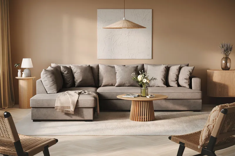 Rossita 4-seters Venstrevendt L-formet Dyp Sjeselongsofa i Stoff - Brun - Møbler - Sofaer - Sofaer med sjeselong - 4 seters sofa med divan