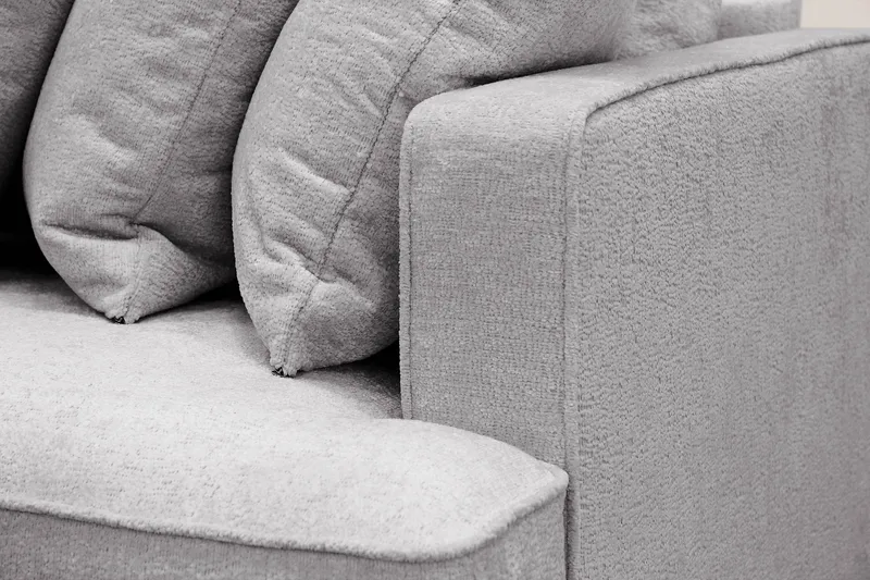 Rossita 4-seters Venstrevendt L-formet Dyp Sjeselongsofa med Hel Pute i Chenille - Grå - Møbler - Sofaer - Sofaer med sjeselong - 4 seters sofa med divan