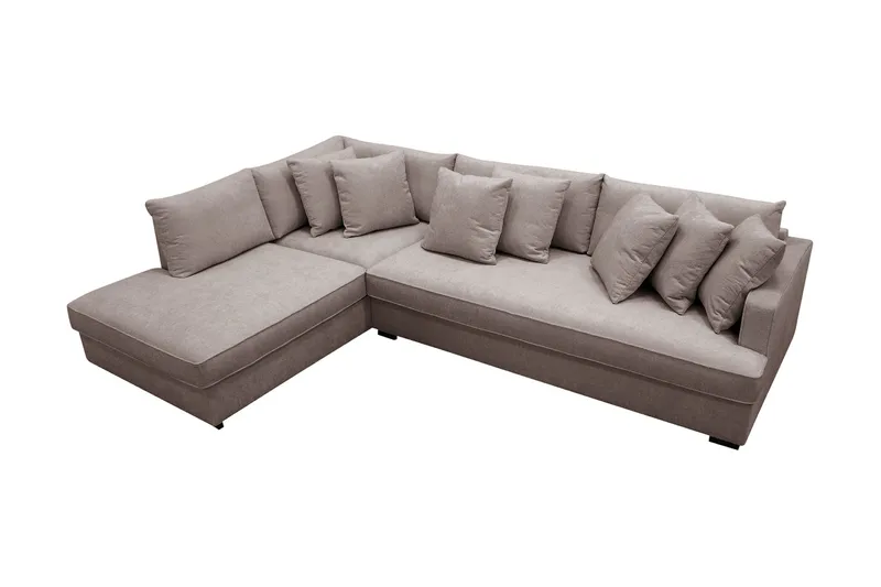 Rossita 4-seters Venstrevendt L-formet Dyp Sjeselongsofa med Hel Pute i Chenille - Grå / Brun - Møbler - Sofaer - Sofaer med sjeselong - 4 seters sofa med divan