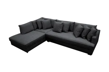 Rossita 4-seters Venstrevendt L-formet Dyp Sjeselongsofa med Hel Pute i Chenille - Svart - Møbler - Sofaer - Sofaer med sjeselong - 4 seters sofa med divan